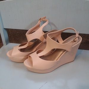 CATO cream colored strappy wedge Heels Sunday best